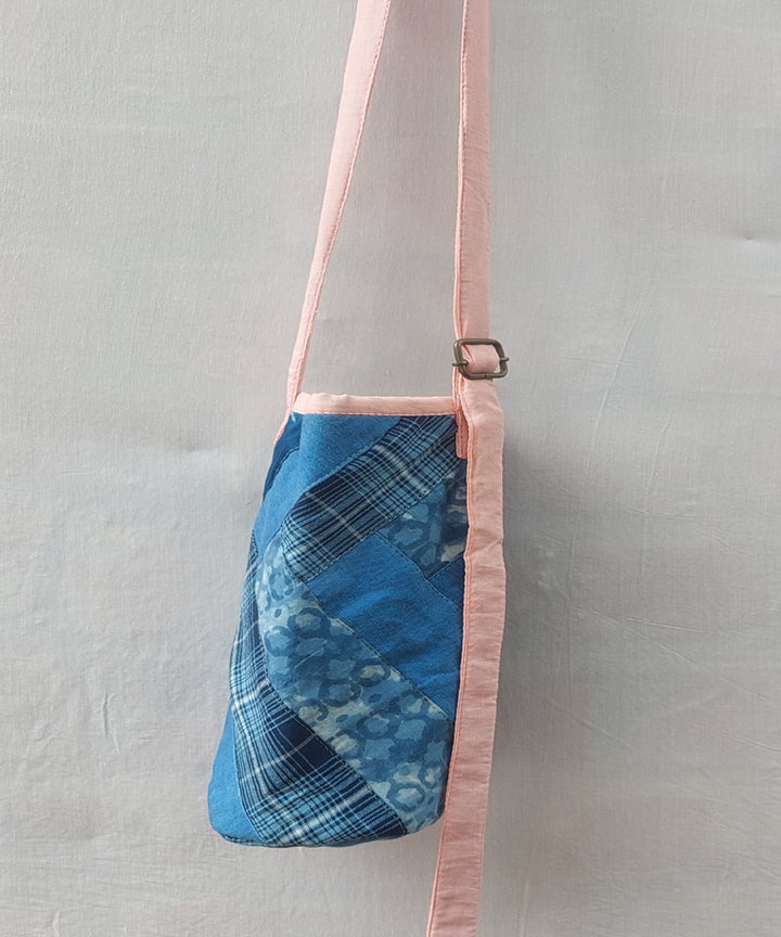 Blue peach hand crafted canvas bottle bag