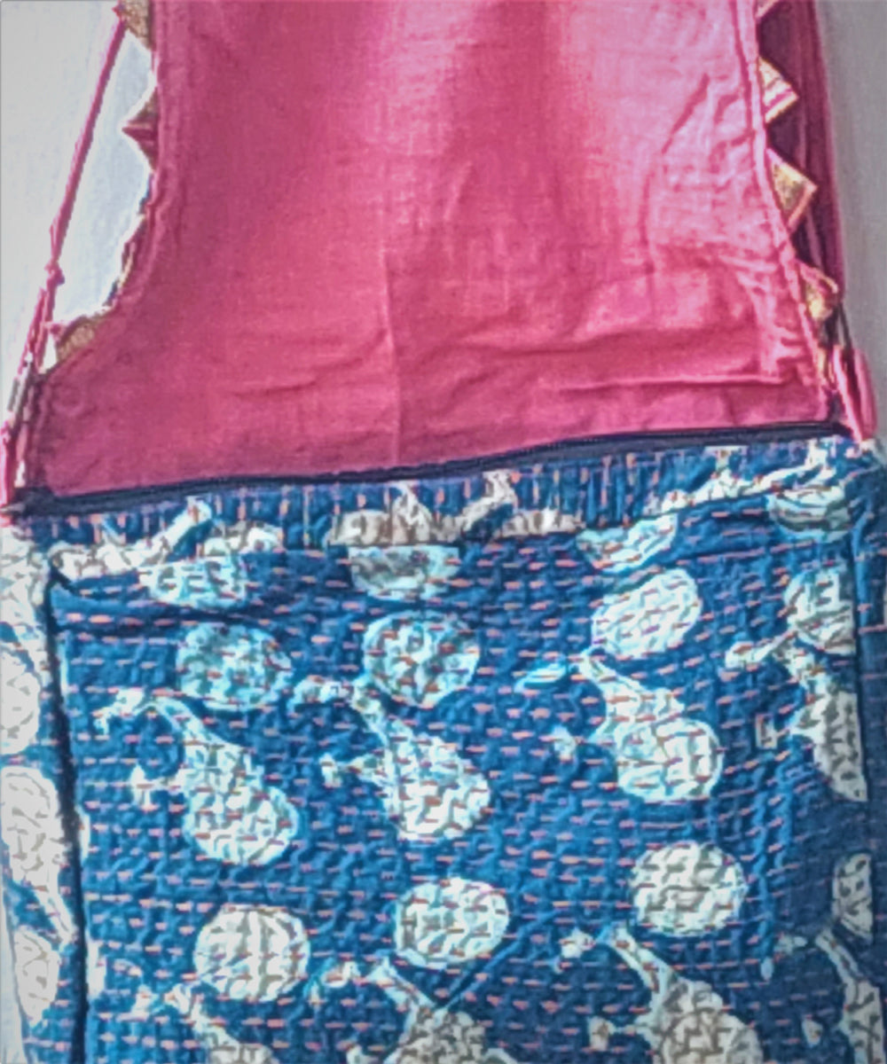 Blue handcrafted kantha work cotton sling bag