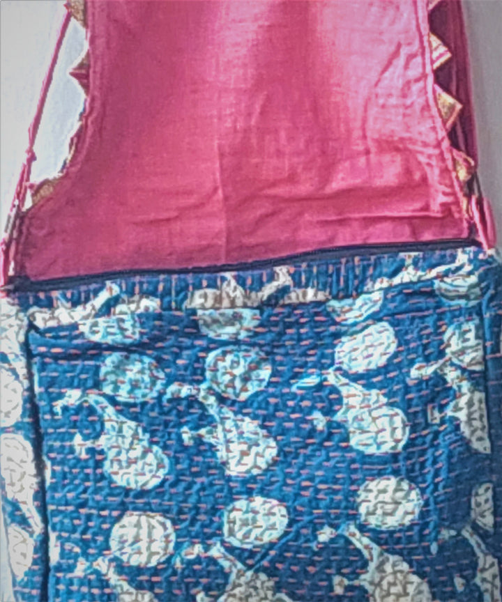 Blue handcrafted kantha work cotton sling bag