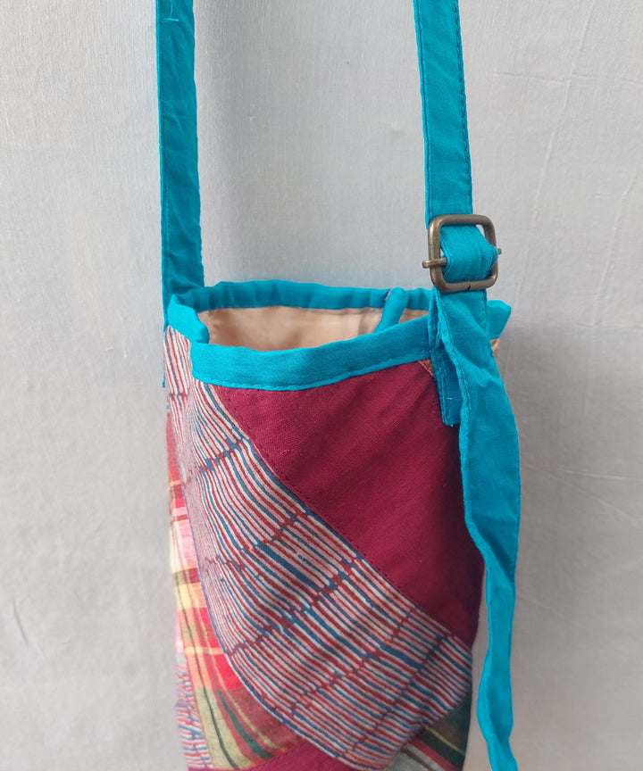 Blue brown handcrafted canvas bottle bag