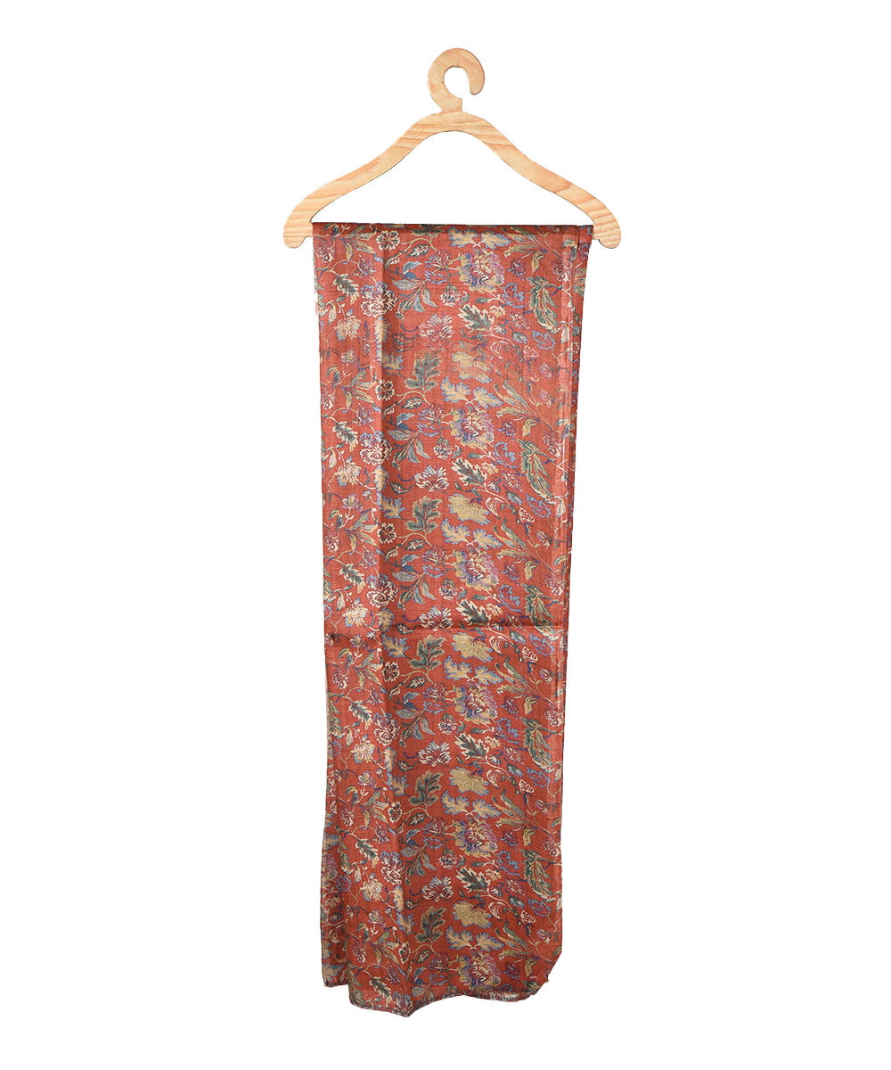 3m Red handwoven and printed tussar silk kurta material