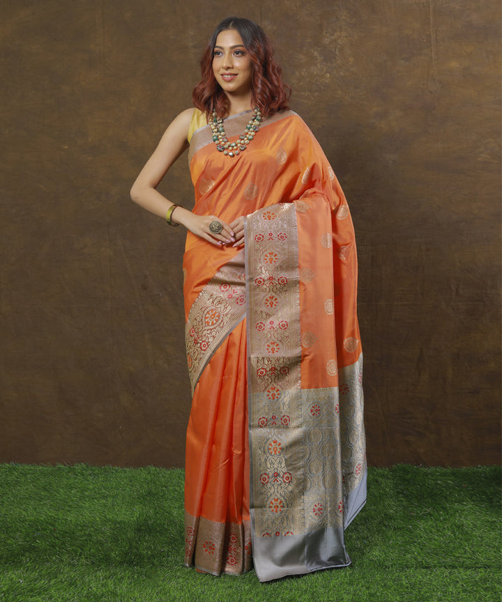 Orange silk handloom banarasi saree