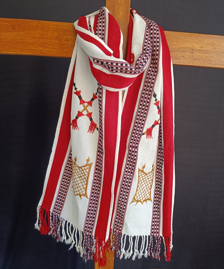 White red loin loom acrylic wool nagaland handwoven muffler