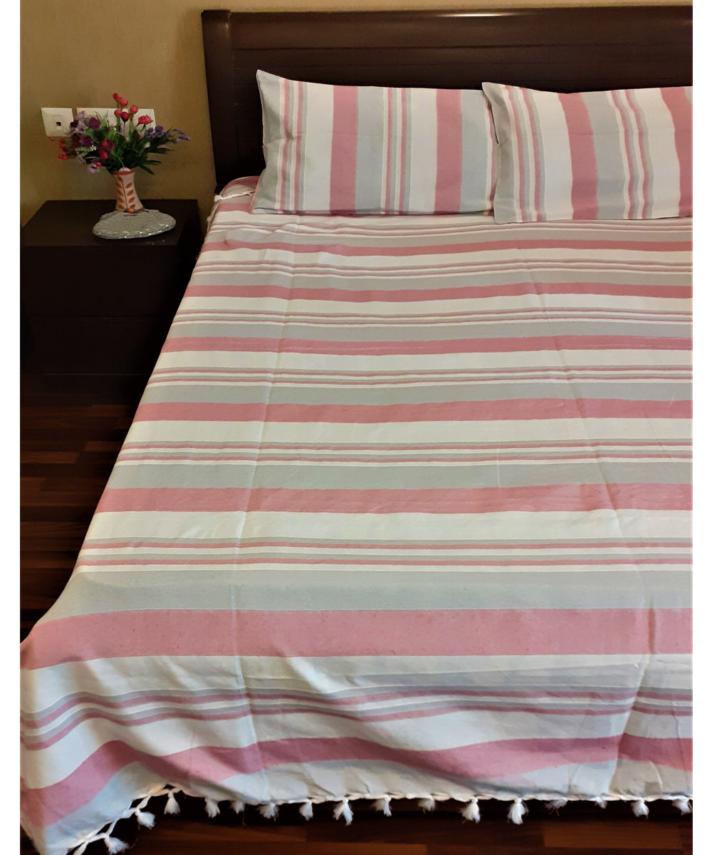 Multicolor handloom cotton stripe bedsheet