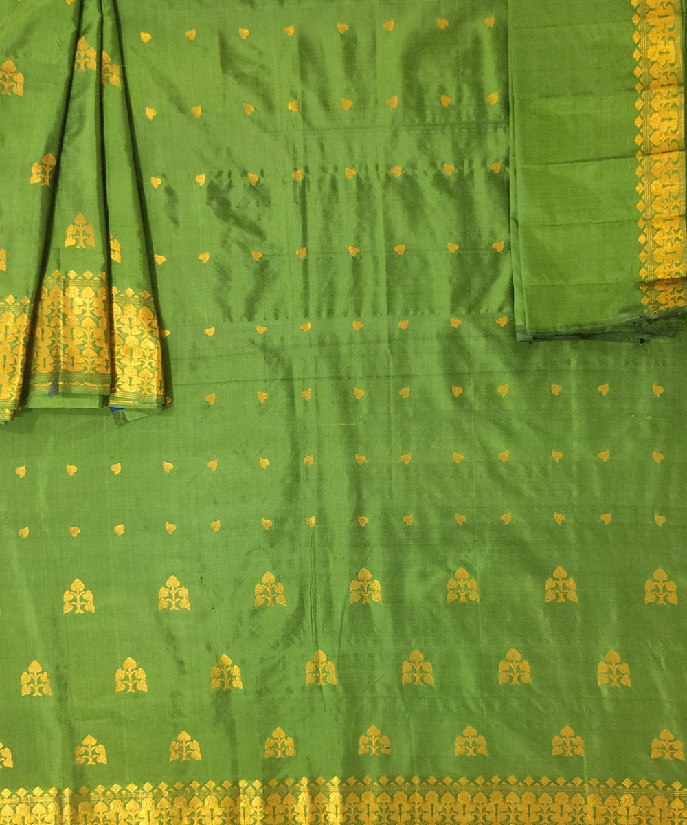 Olive green golden mulberry silk handwoven assam mekhela chador