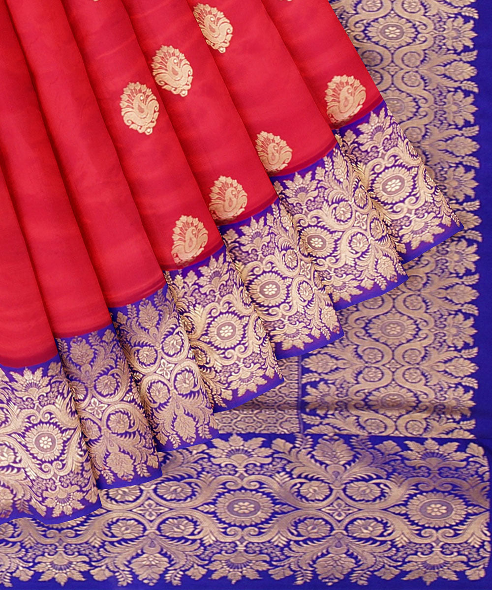 Red and royal blue silk handloom banarasi saree
