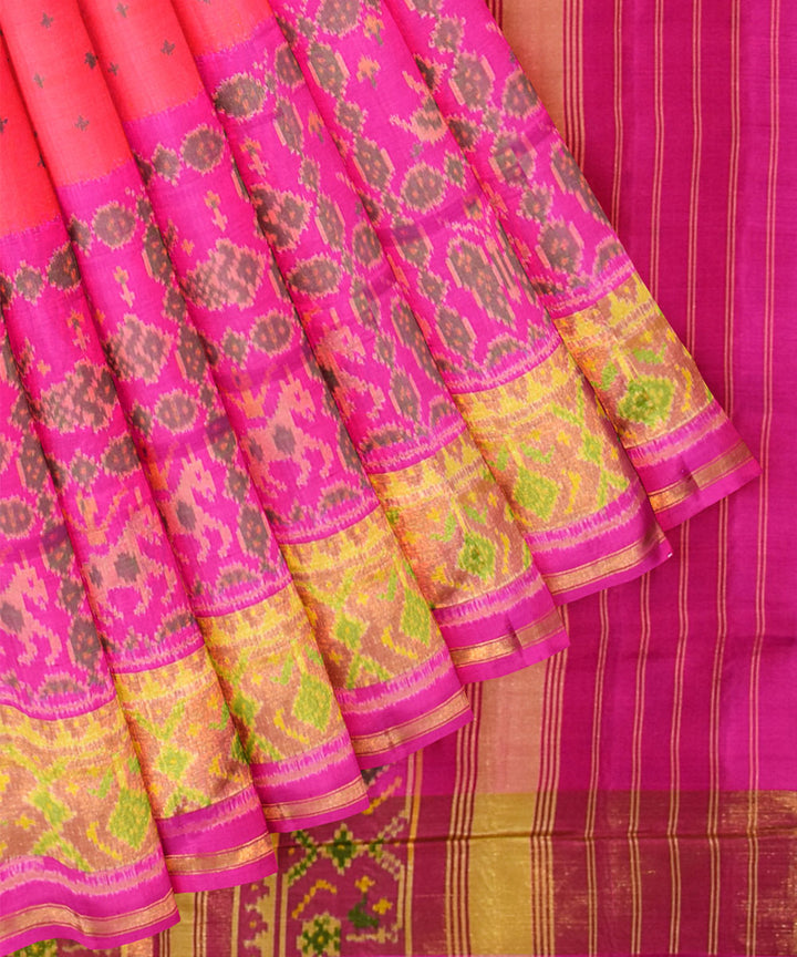 Peach silk handloom patola saree