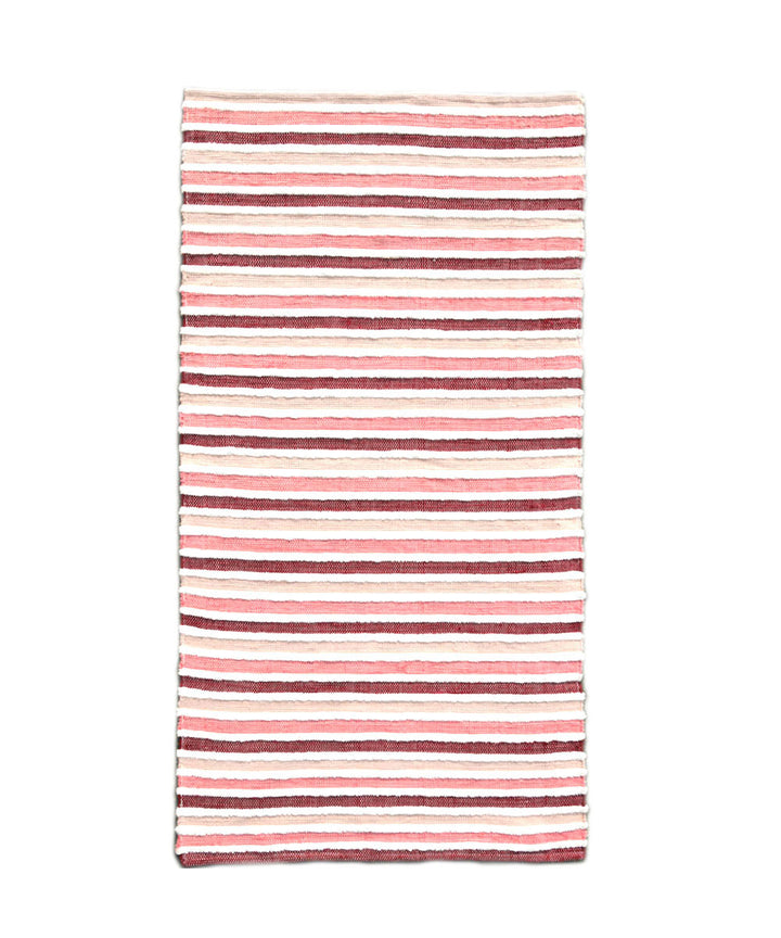 Pink handwoven stripe cotton dhurrie
