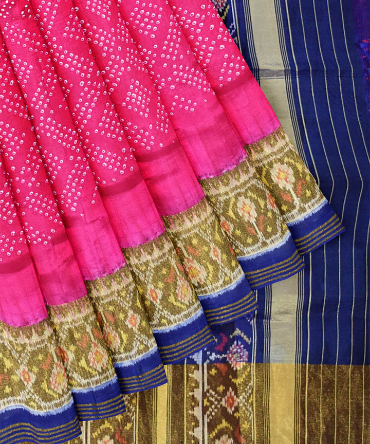 Pink handwoven bandhani patola silk saree