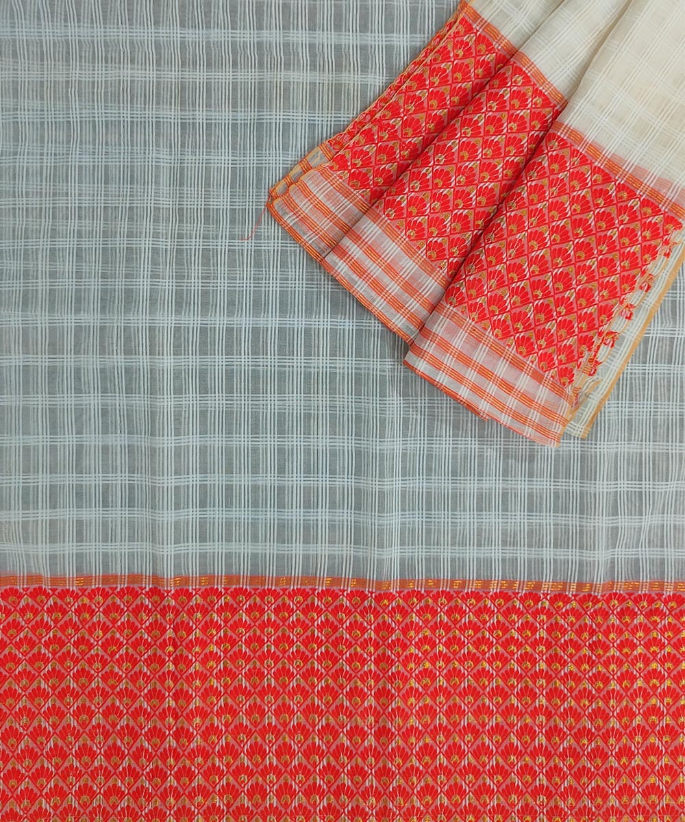 White orange silk handloom assam mekhela chador