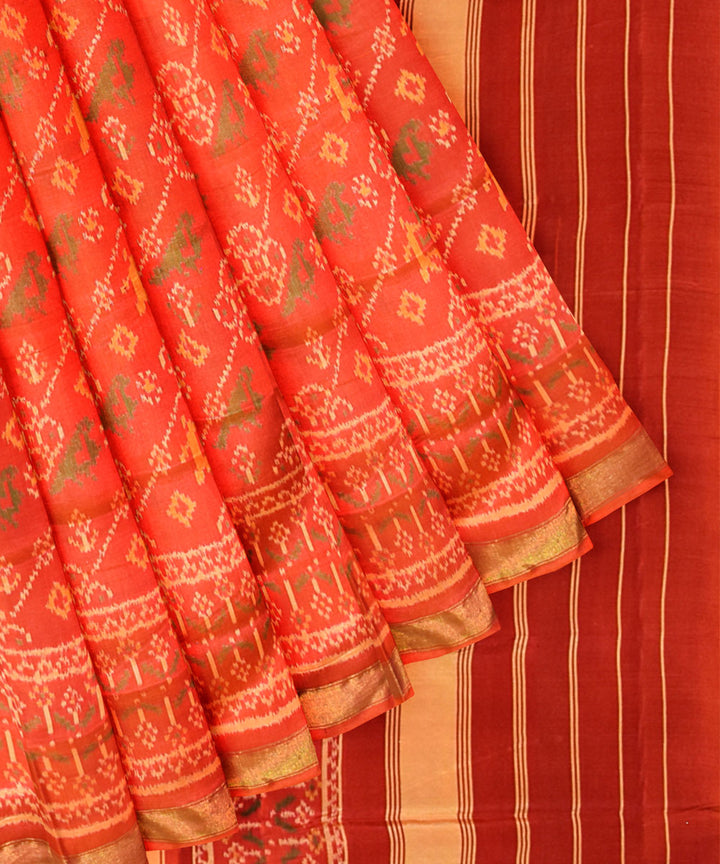 Silk handloom orange patola ikat saree