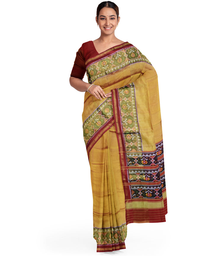 Yellow red silk handloom patola saree