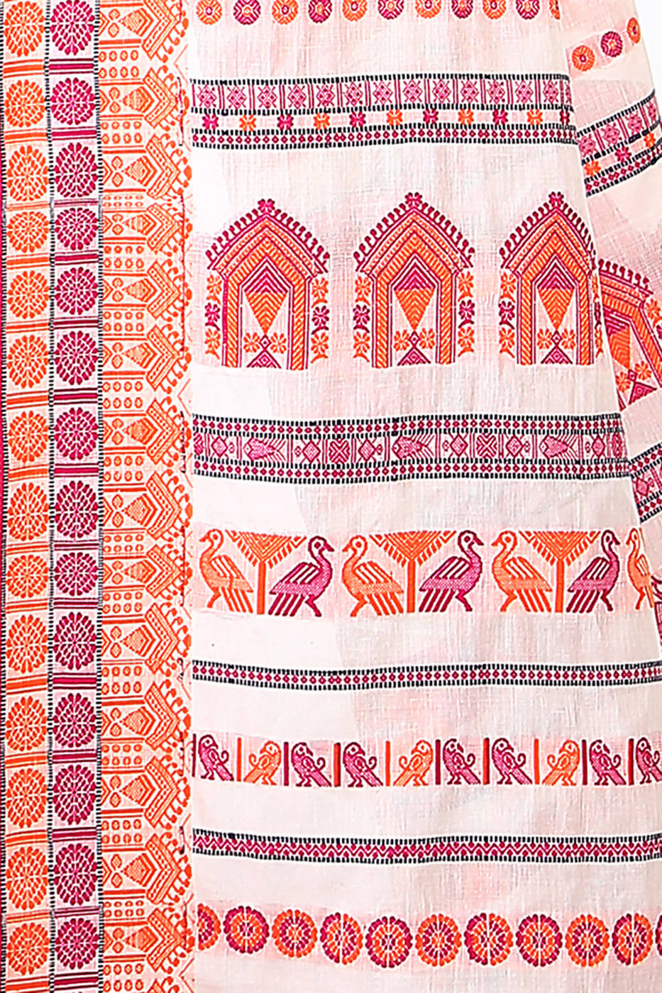Handloom bengal white and red cotton saree