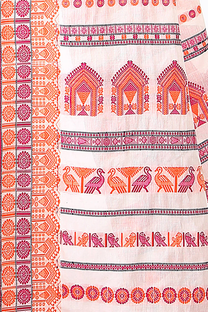 Handloom bengal white and red cotton saree