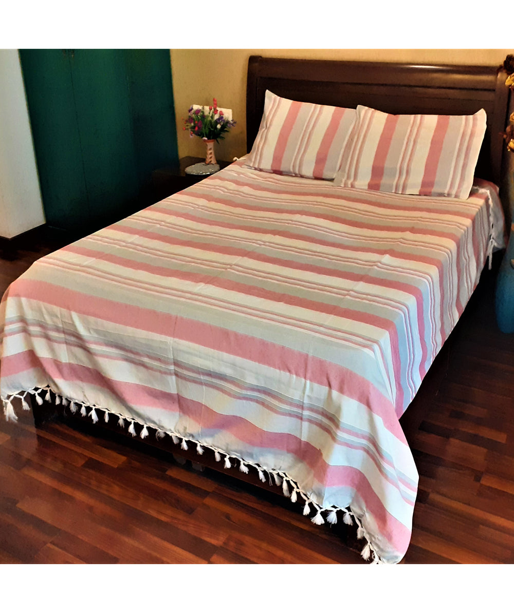 Multicolor handloom cotton stripe bedsheet