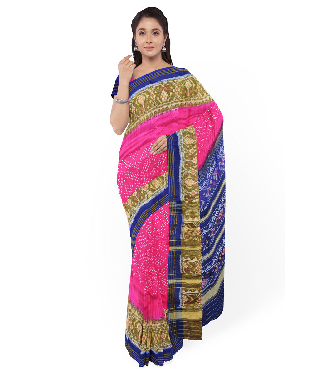 Pink handwoven bandhani patola silk saree