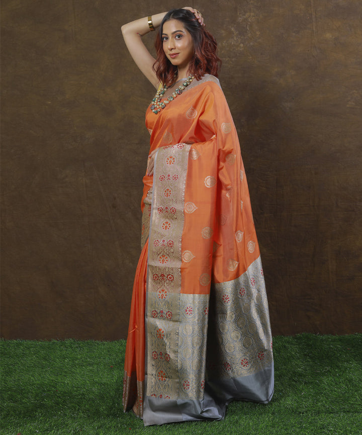 Orange silk handloom banarasi saree