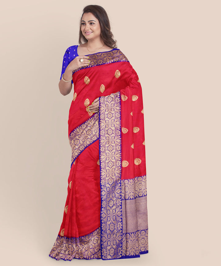 Red and royal blue silk handloom banarasi saree