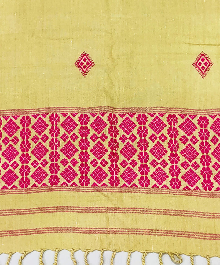 Yellow pink handloom cotton assam stole