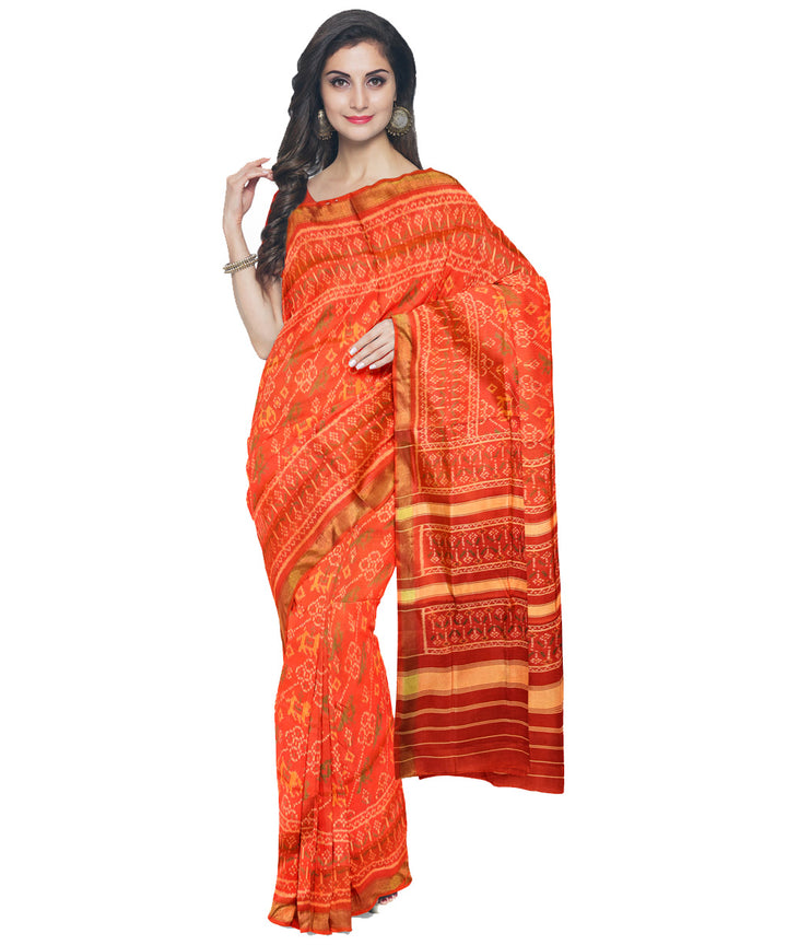 Silk handloom orange patola ikat saree