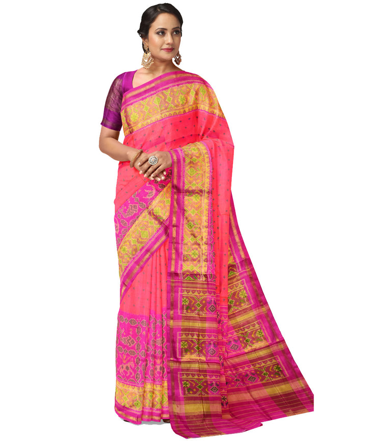 Peach silk handloom patola saree