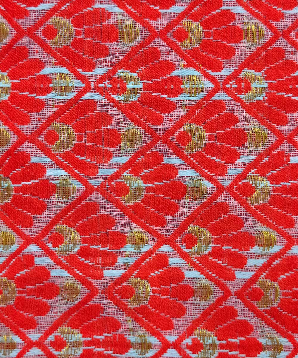 White orange silk handloom assam mekhela chador