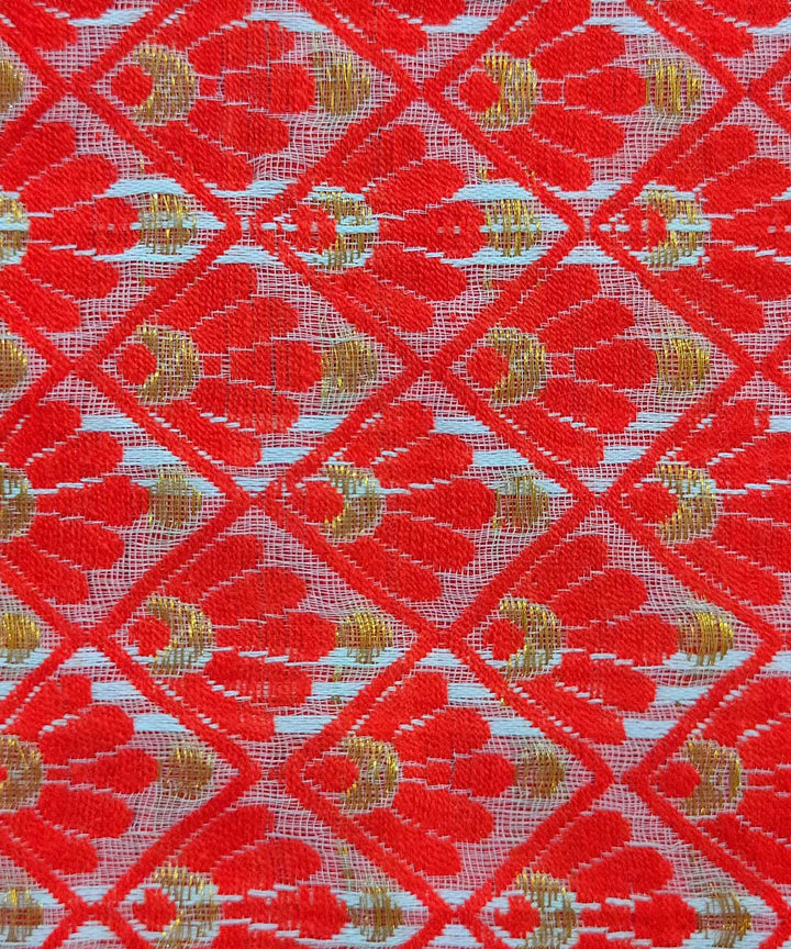 White orange silk handloom assam mekhela chador