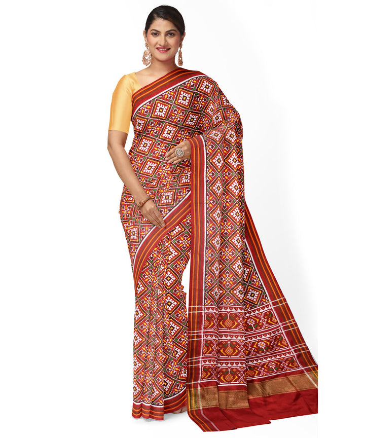 Red white silk handloom patola saree