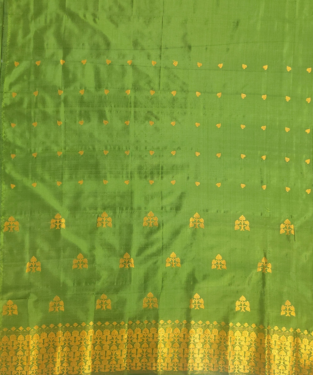 Olive green golden mulberry silk handwoven assam mekhela chador