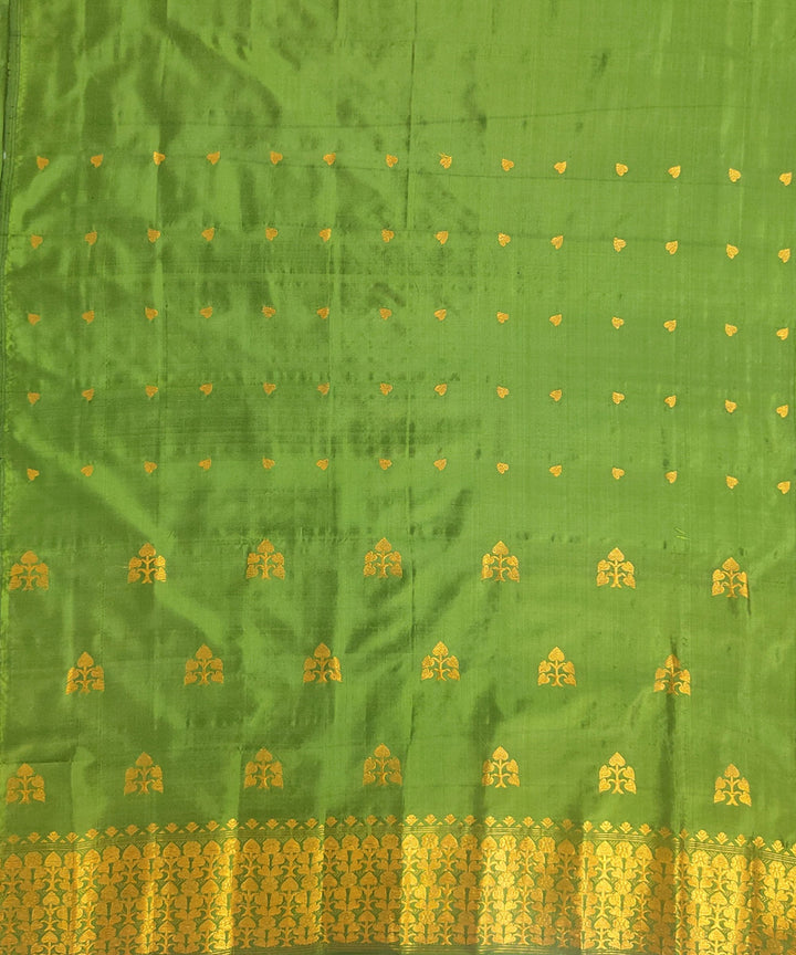 Olive green golden mulberry silk handwoven assam mekhela chador