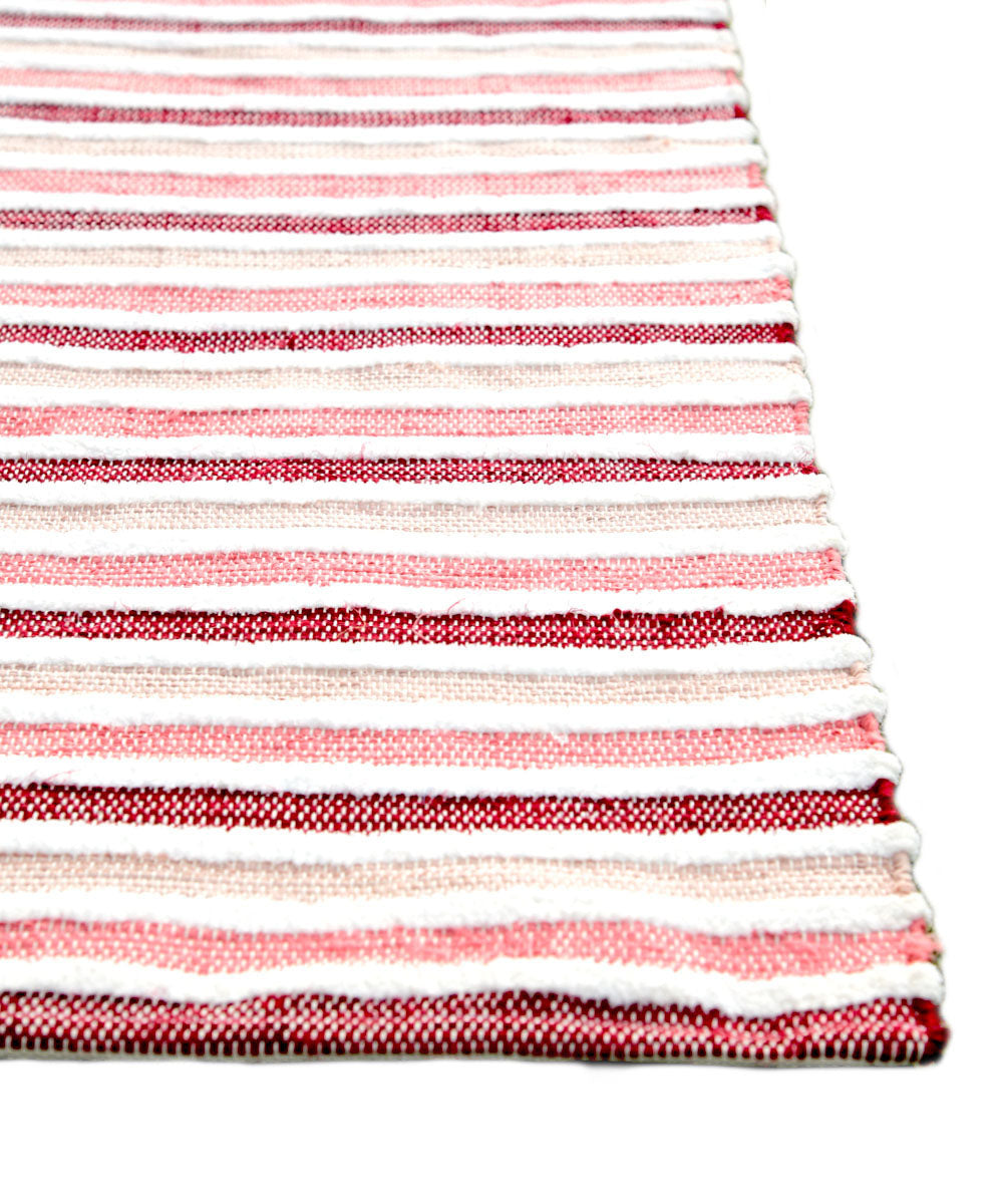 Pink handwoven stripe cotton dhurrie