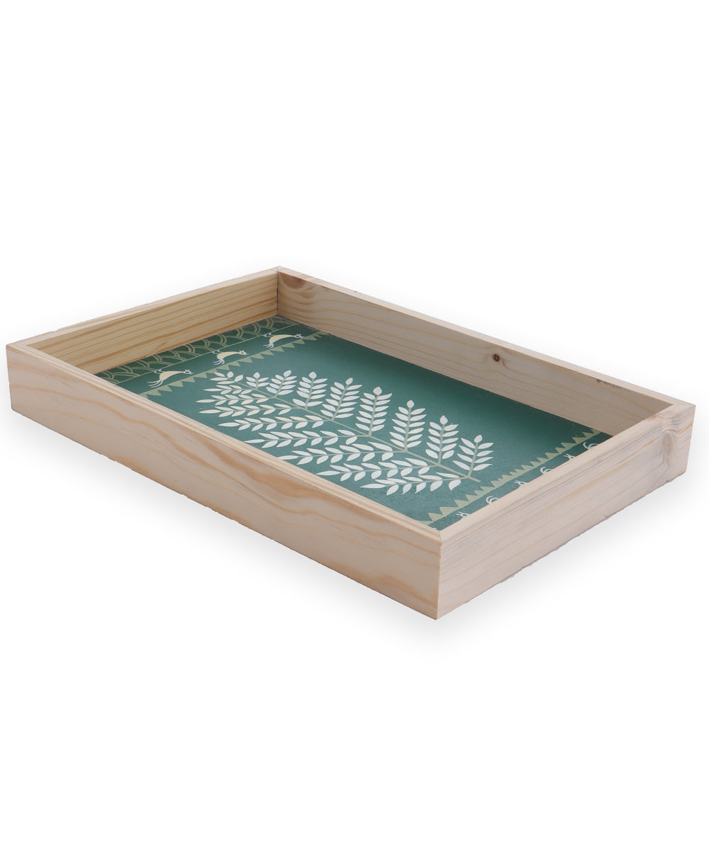 Dark green hand printed mdf tray