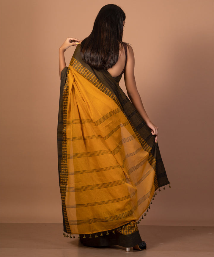 Mustard handwoven cotton jamdani saree