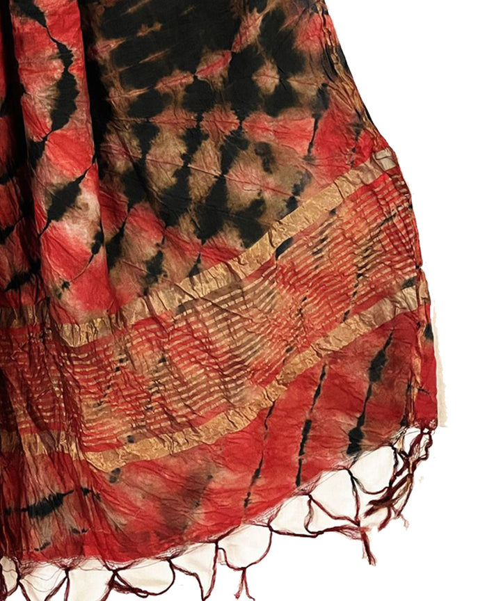 Red black handwoven tie dye tussar silk stole