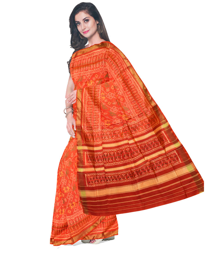 Silk handloom orange patola ikat saree