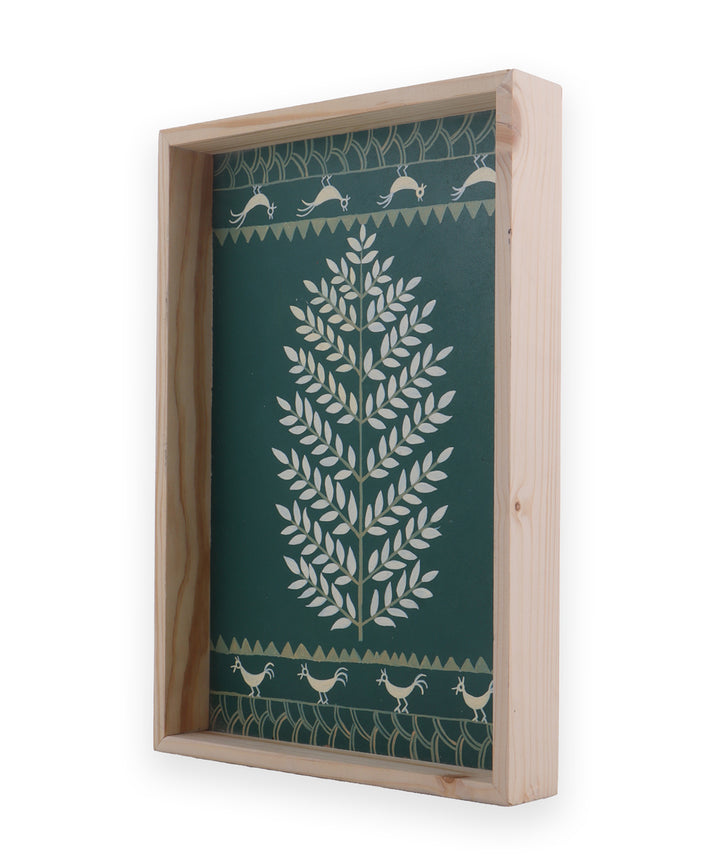 Dark green hand printed mdf tray