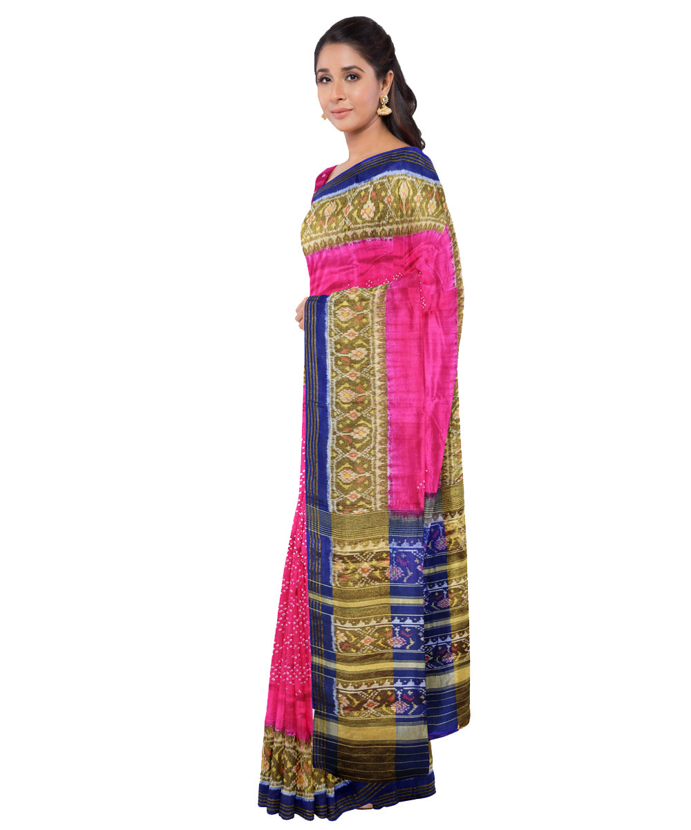 Pink handwoven bandhani patola silk saree