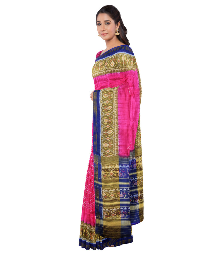 Pink handwoven bandhani patola silk saree