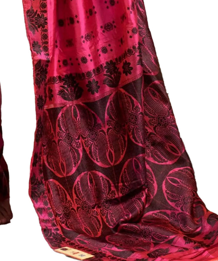 Pink black silk handloom assam saree