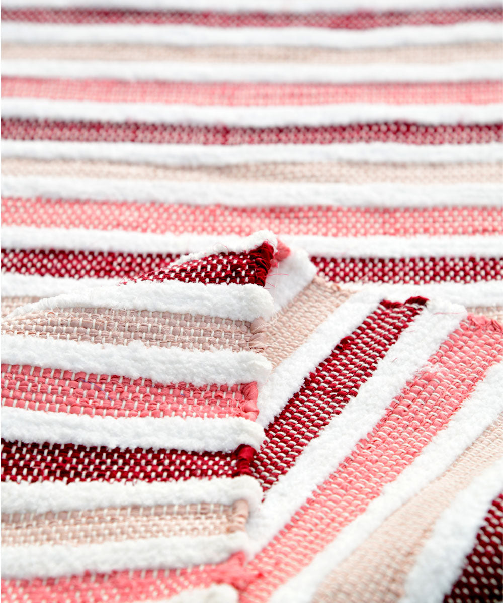 Pink handwoven stripe cotton dhurrie