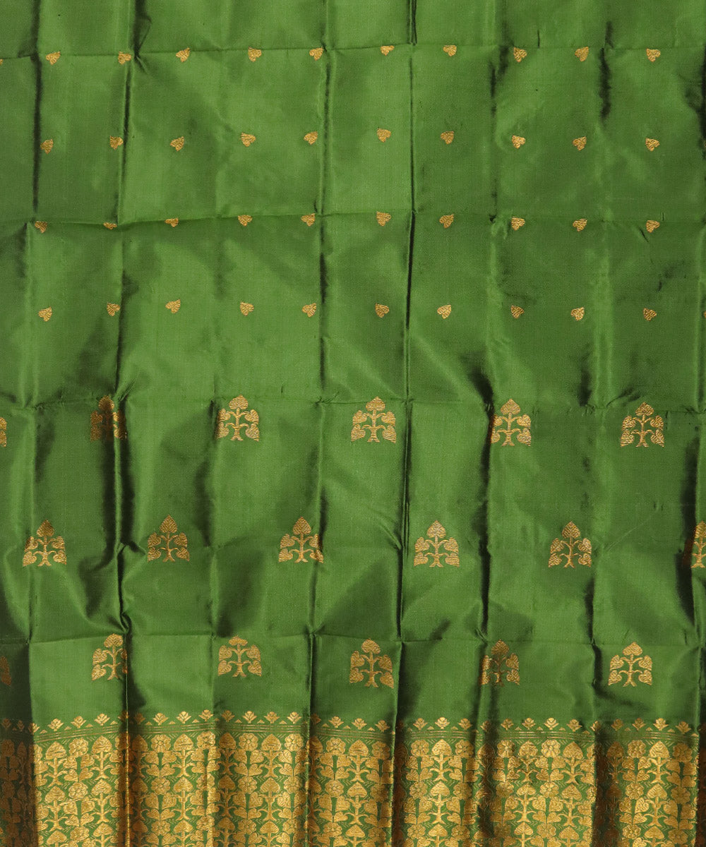 Olive green golden mulberry silk handwoven assam mekhela chador