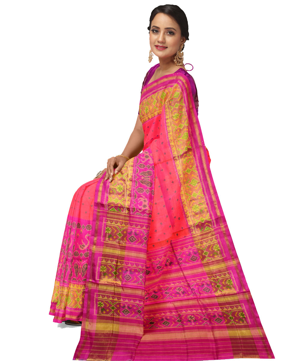 Peach silk handloom patola saree