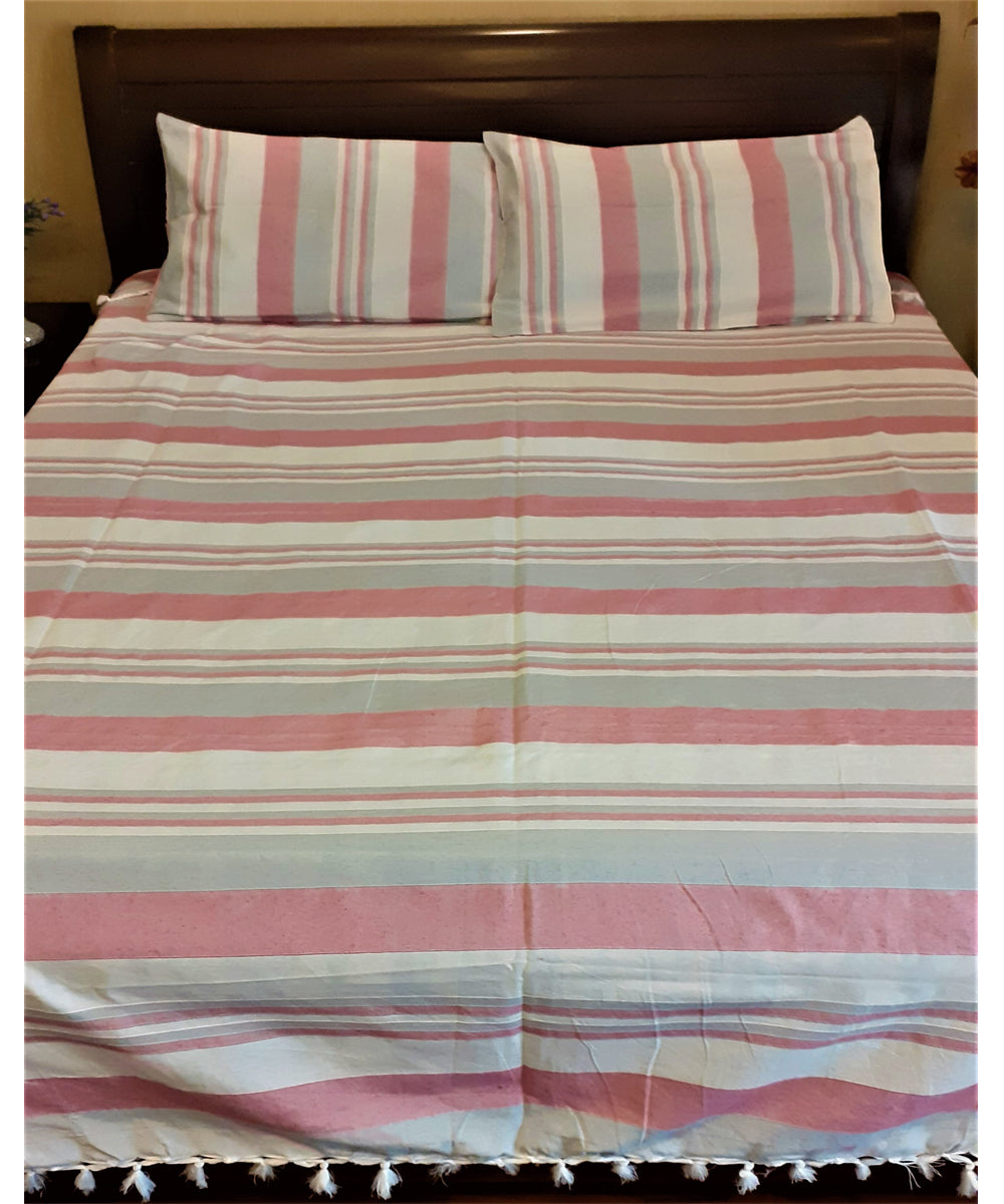 Multicolor handloom cotton stripe bedsheet