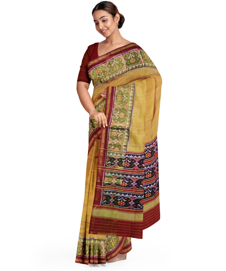 Yellow red silk handloom patola saree