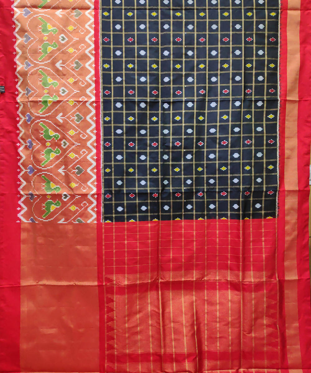 Black red handwoven ikkat silk pochampally saree