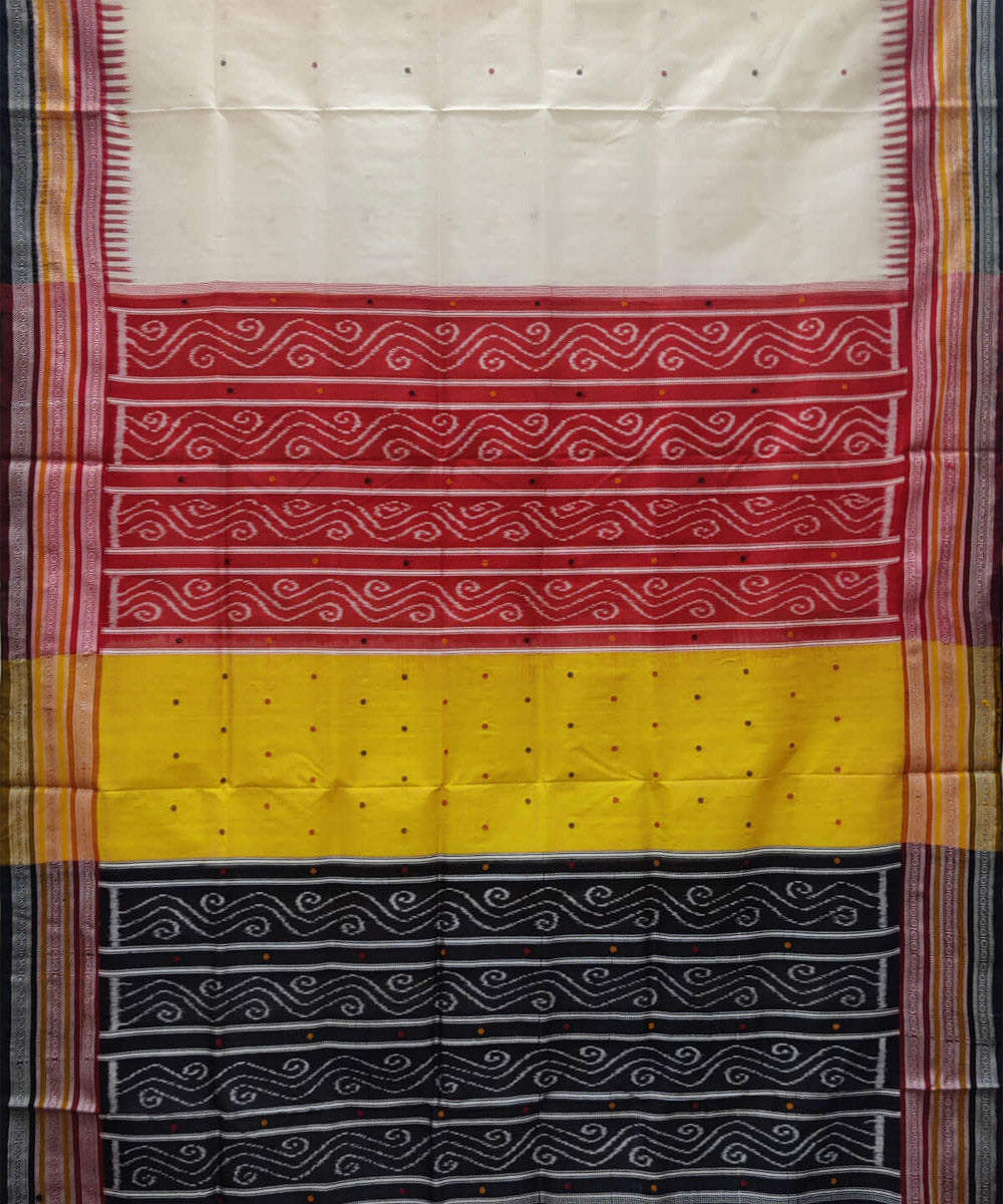 White with red black yellow silk handwoven khandua saree