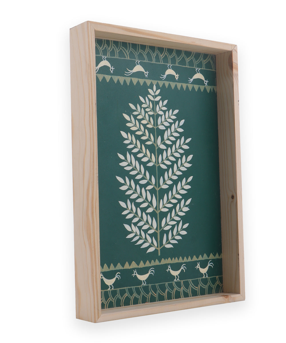 Dark green hand printed mdf tray