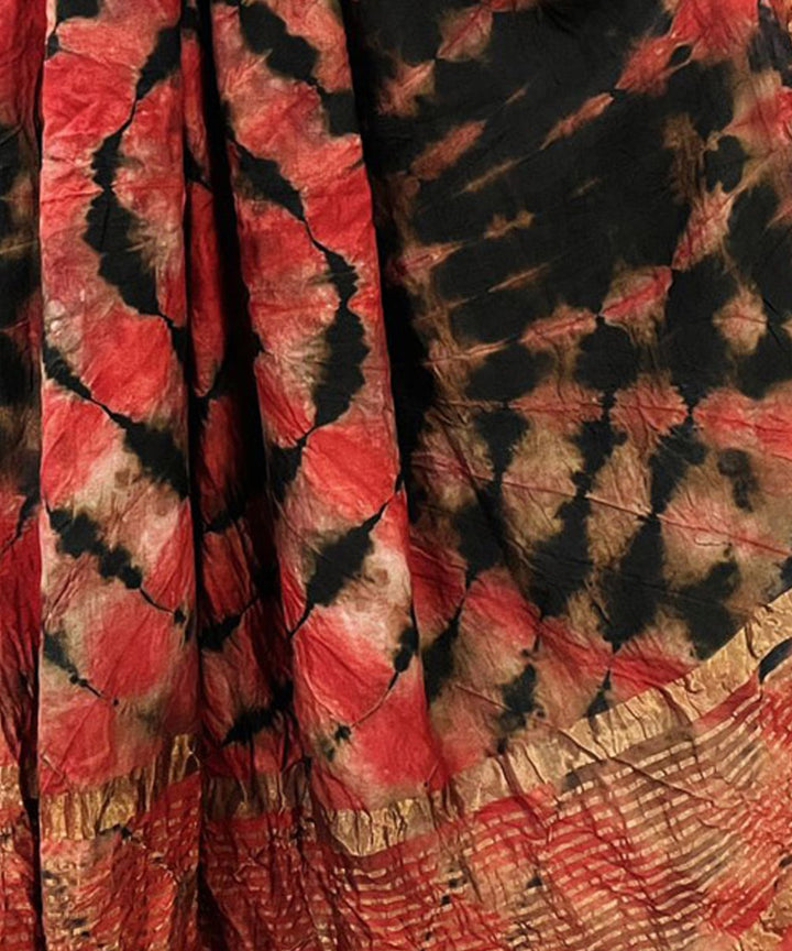 Red black handwoven tie dye tussar silk stole
