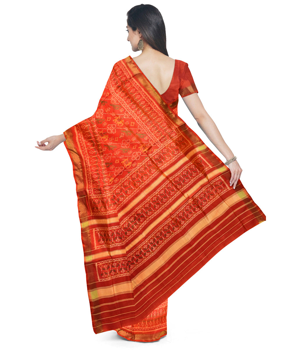 Silk handloom orange patola ikat saree