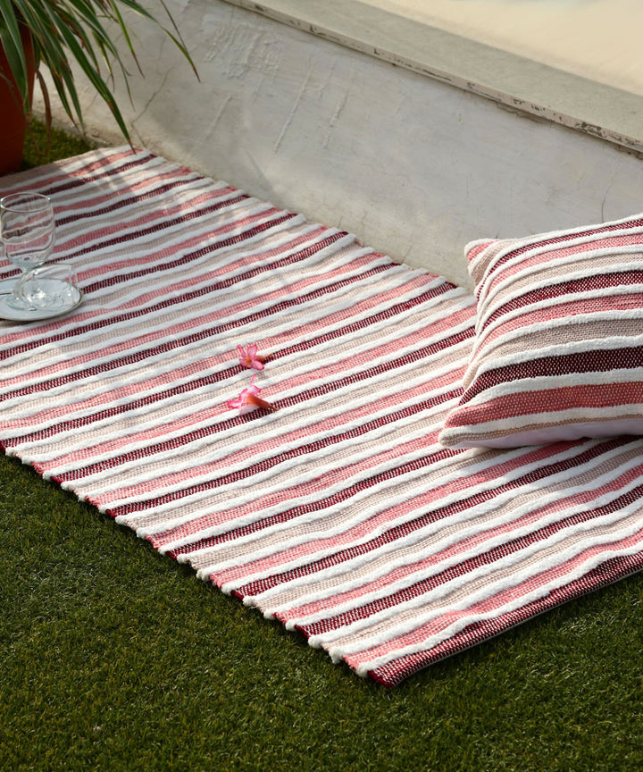 Pink handwoven stripe cotton dhurrie